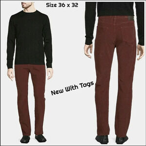 Casual Slim Fit Men 36X34 Rust Brown Corduroy Stretch Mid-Rise Pockets Pants